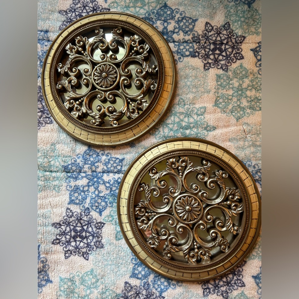 Vintage Tessellated Framed Scroll Lattice Pair of Mirrors.
